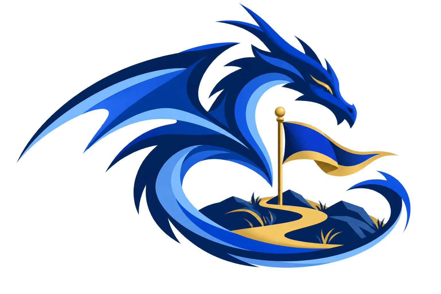 Dragon circling a pennant and path